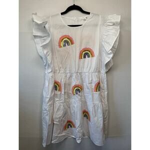 Chicsoul White Cotton Rainbow Dress, Size 3X - NEW!